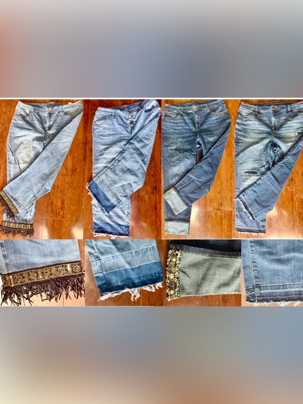 CHICOS GIRLFRIEND SLIMMING CROP/ANKLE JEANS BEADED/FRAYED HEMS Sz.14~LOT OF 4